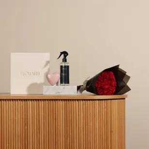 Floward Home Spray and Heart Soap Gift Set | Embrace Red Roses Bouquet