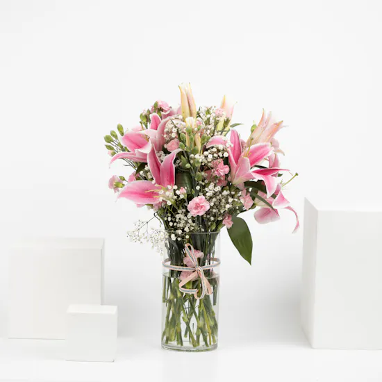 Pink Lily & Carnations | Glass Vase