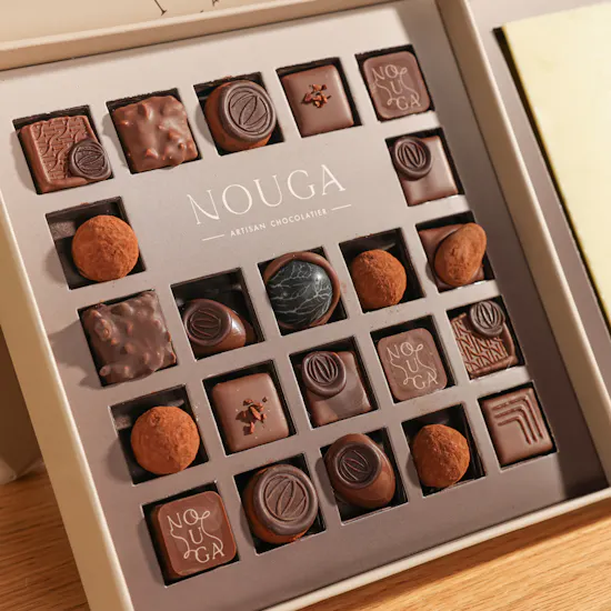 Nouga Congrats Bonbons Chocolates Classic Duple Square Box | Precious Flower Bouquet