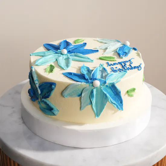 Floward Happy Birthday Blue Flower Chocolate Cake