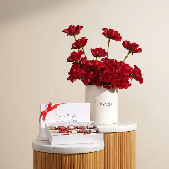 Le Chocolatier Dubai Love Message "Life With You" Chocolate Hard Box | Romantic Flowers