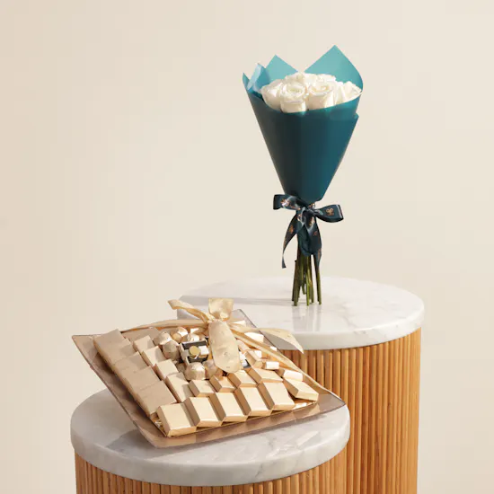 Patchi Gold Square Chocolate Tray | Charming Elegance Bouquet