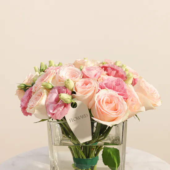 Floward Pink Ribbons Birthday Cake | Integrated Painting Flowers Vase