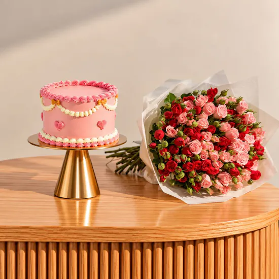 The Hummingbird Bakery Personalized Once Upon a Pink Cake | Rosy Delight Flower Bouquet