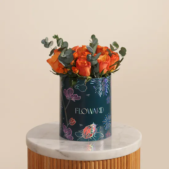 Cheerful Orange Rose Box | 23 Flowers