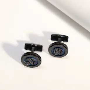 Roberto Cavalli Black Color with Blue Pattern Cuﬄinks 