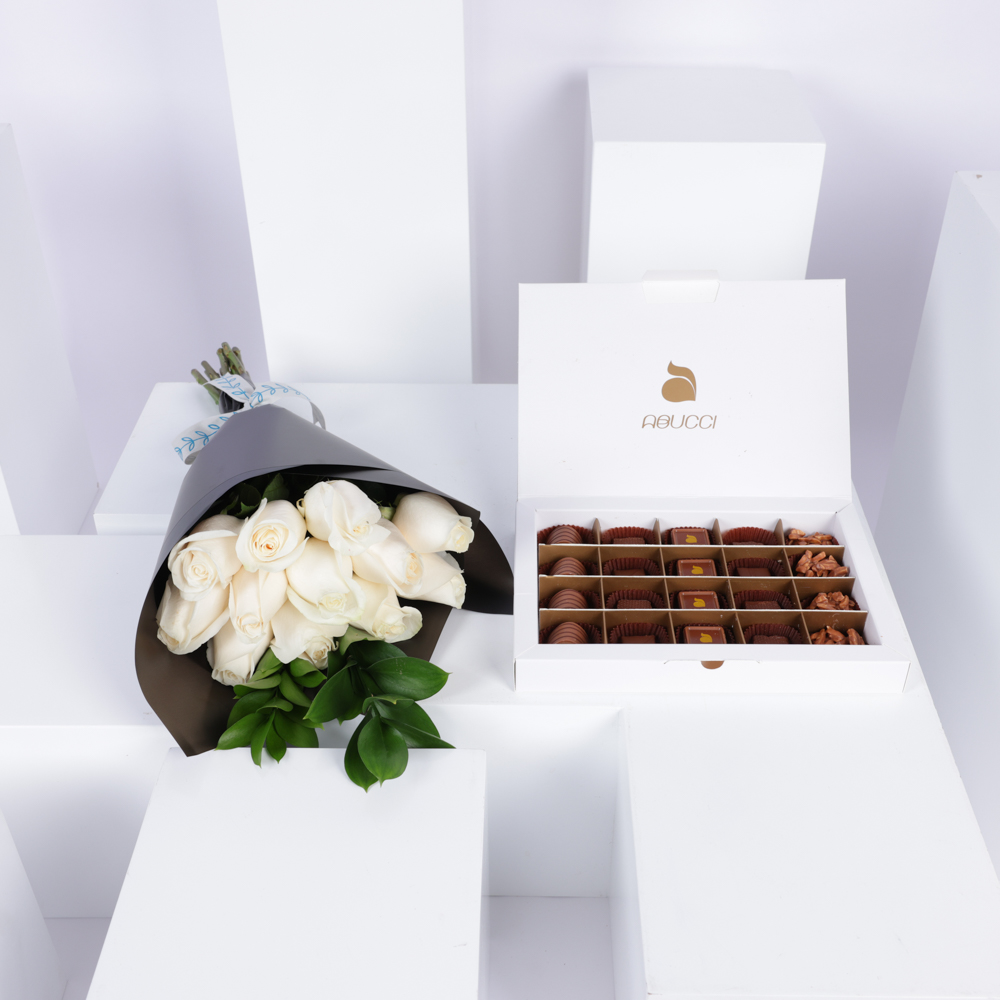 Abucci Chocolate Box | White Roses