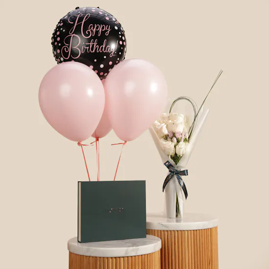 Floward Delicate Chocolate Box | Flowers Bouquet and Birthday Balloons Set