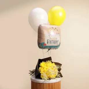 Cheerful Flower Bouquet with Balloons