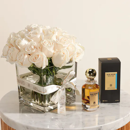 Abdul Samad Al Qurashi Blue Ocean Body Oud | Whispered Dream Flowers Vase