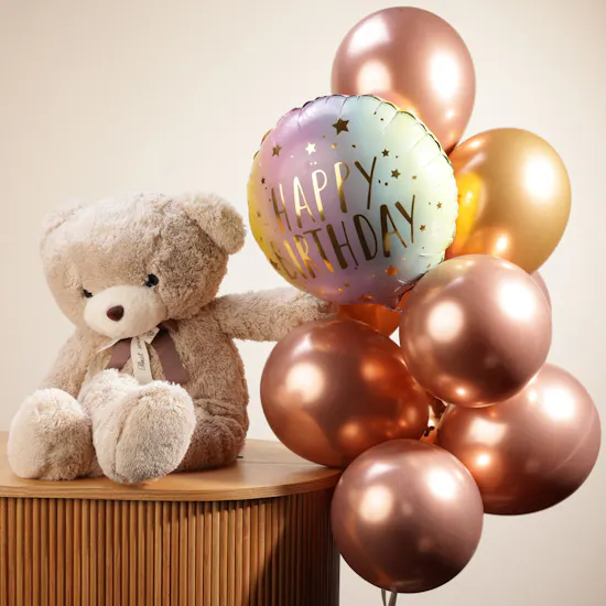 Soft Teddy Bear Large | Happy Birthday Balloons