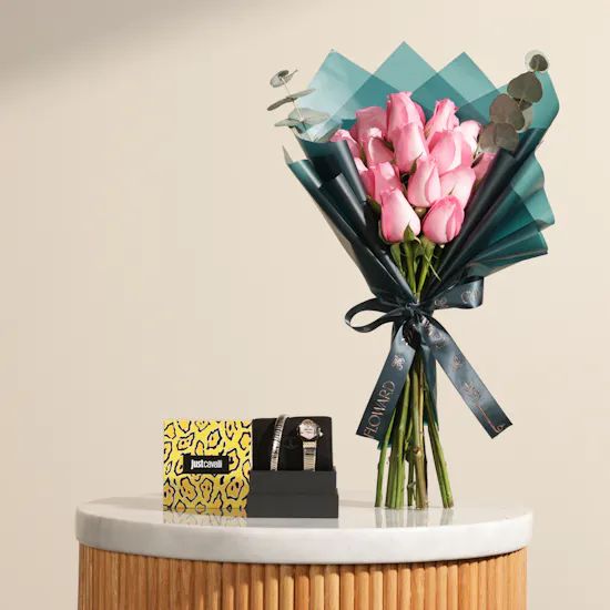 Just Cavalli Signature Snake Aria Ladies Fashion Watch | Soft Flower Bouquet