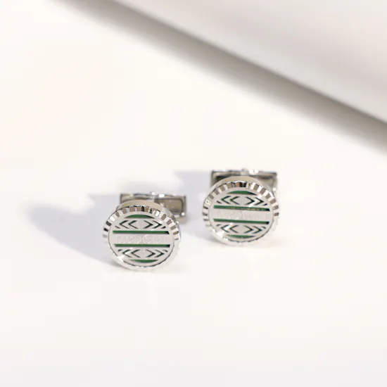 Roberto Cavalli Silver and Green Cufflinks