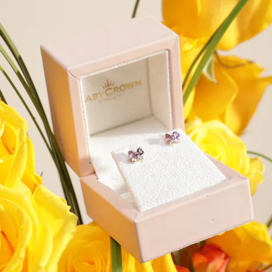Baby Crown Diamond Rose Earrings | It's a Girl Bouquet
