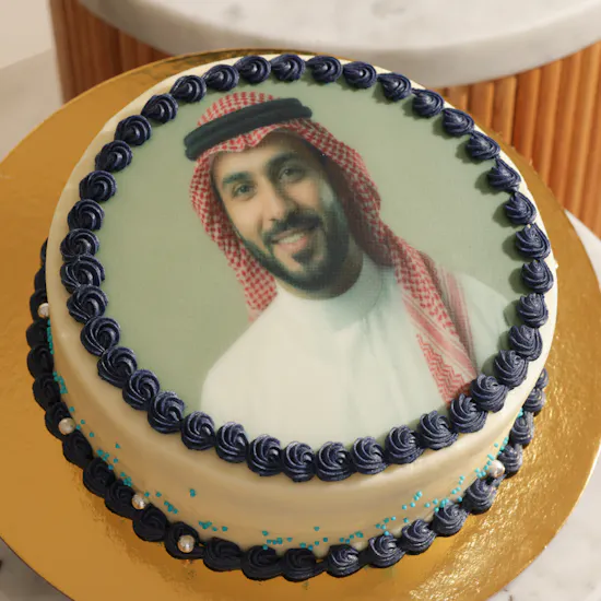 Floward Personalized Photo Chocolate Blue Cake | Stunning Flowers Bouquet