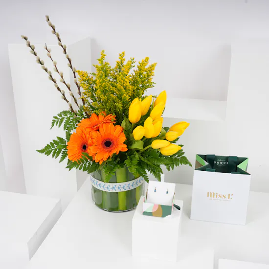 Miss L Gold & Colored Stones Earrings | Blooms Vase