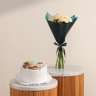 December Cake Personalized Photo White Cream Cake | Gentle Heart Flowers