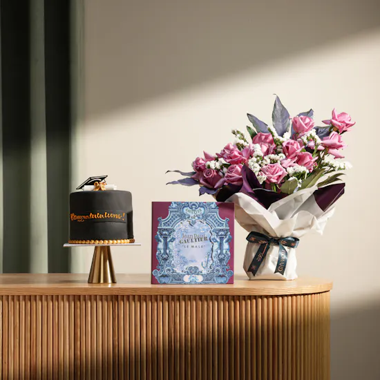 Jean Paul Gaultier Le Male Gift Set | Cheerful Graduation Cake and Flowers