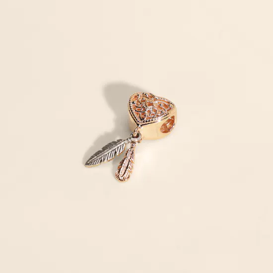 Pandora Openwork Heart and Two Feathers Dreamcatcher Charm