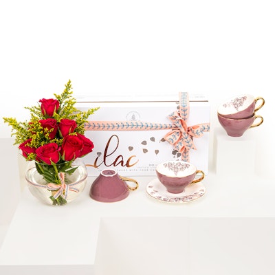 Otantik Lilac Tea Porcelain Set 12 Pieces  | Red Blooms