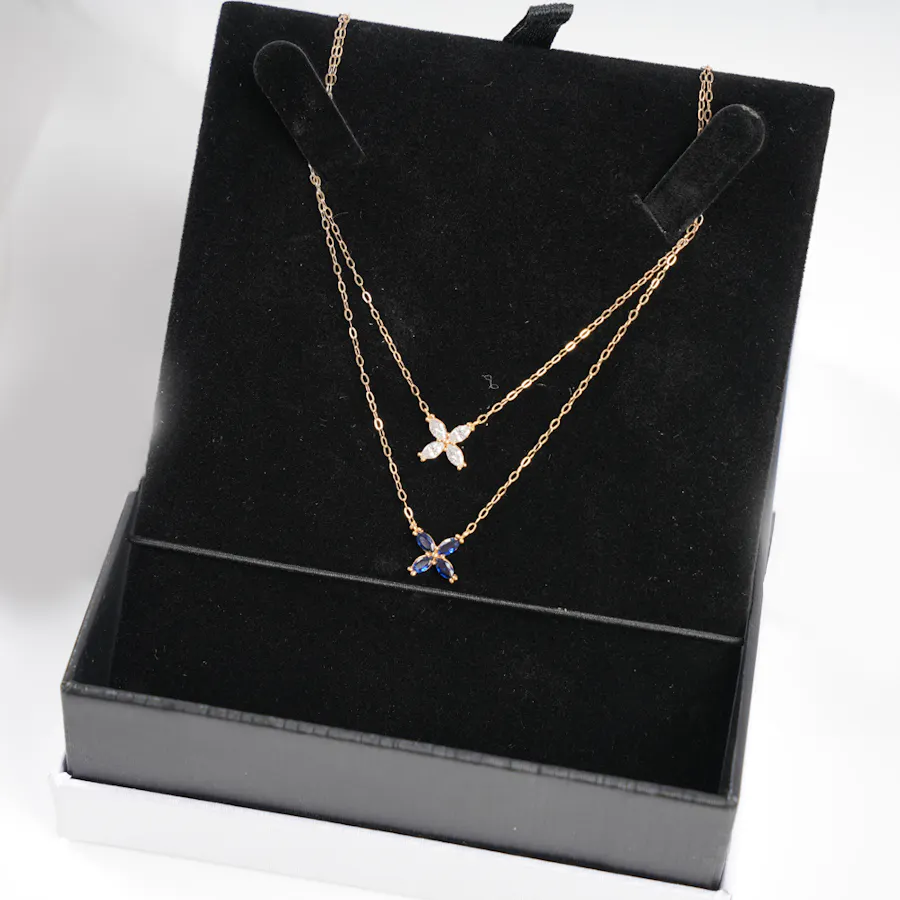 Nava Jewelry Two Layered Rose Gold Necklace | 25 Red Baby Roses Bouquet 5