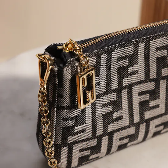 Fendi Baguette Dark Blue Denim Women's Pouch