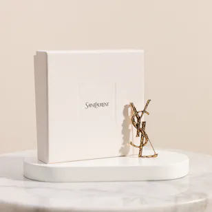Saint Laurent Cassandre Crocodile Gold Metal Brooch 