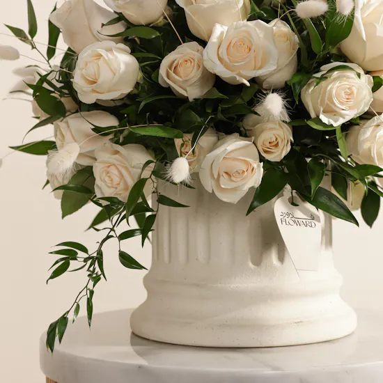 Pure White Roses Vase | 50 Flowers
