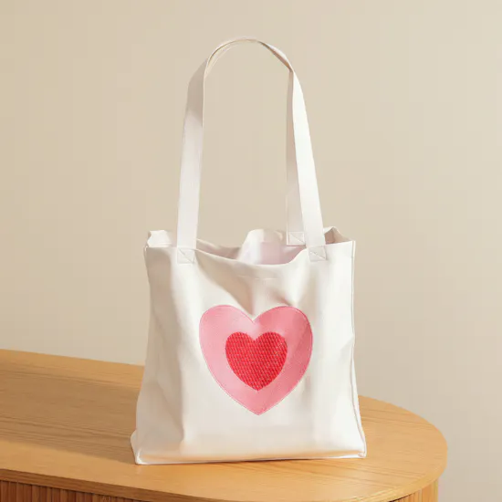 Glossy Touch White Leather Bag with Heart Design