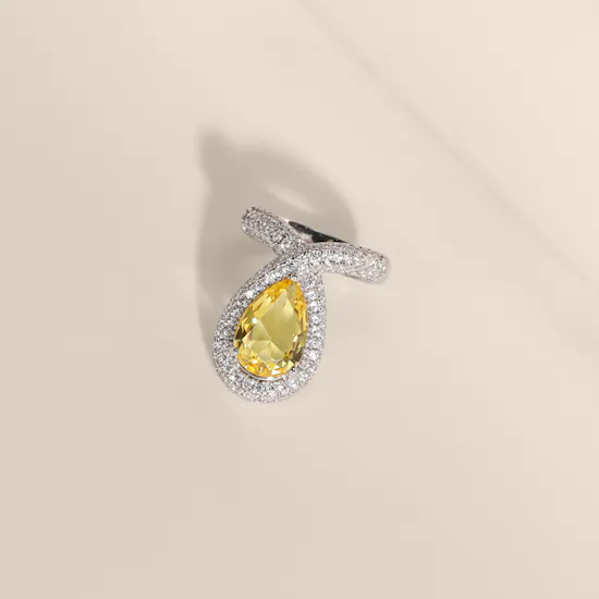 Floward Lemon quartz Tiara Silver Women's Ring | Size 8