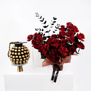 Opera Graduation Cap Chocolates | Red Rose Bouquet Opera Graduation Cap Chocolates | Red Rose Bouquet