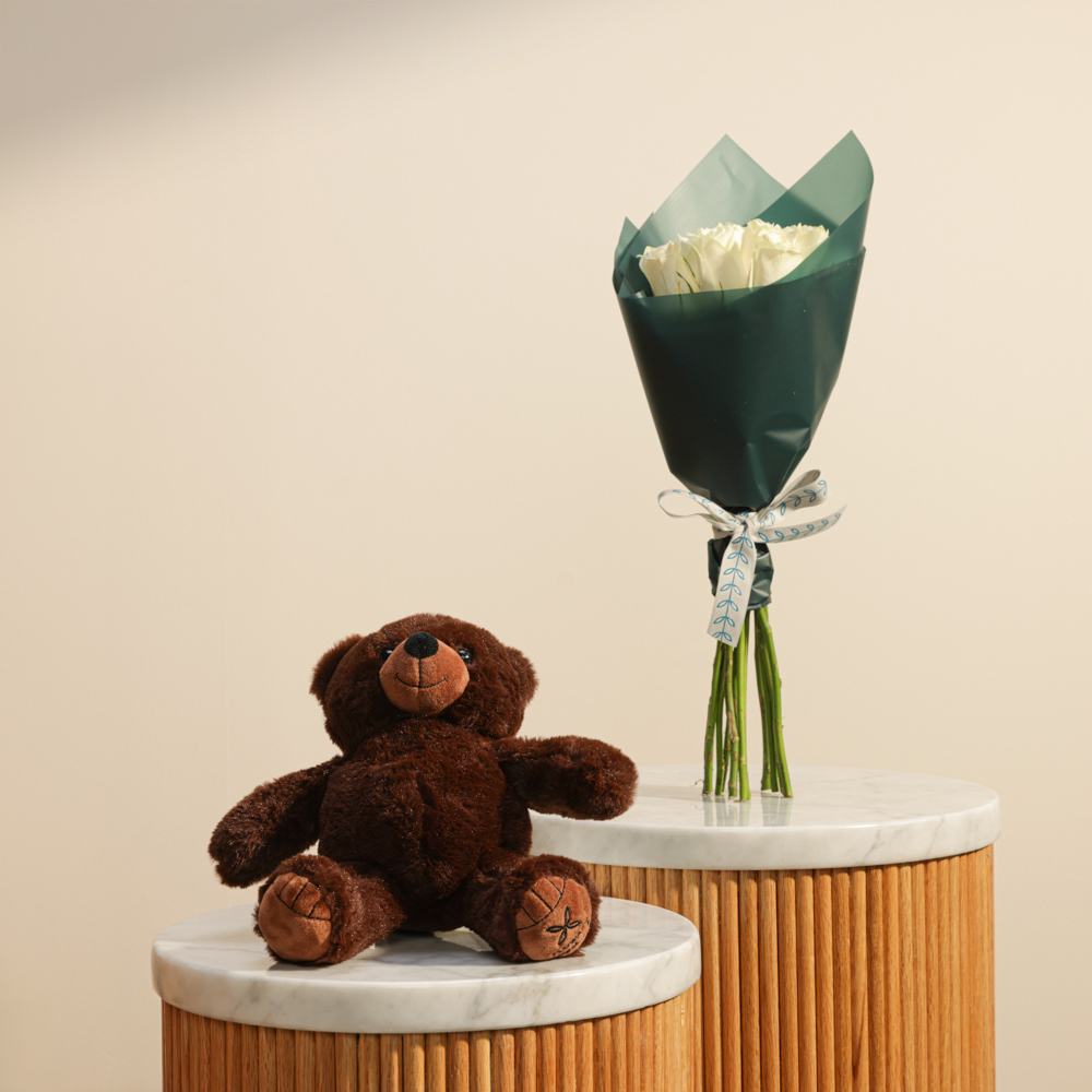 تيدي بير من فلاورد | باقة الجوري الأبيض