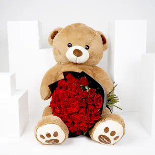 50 Red Roses | Large Bear