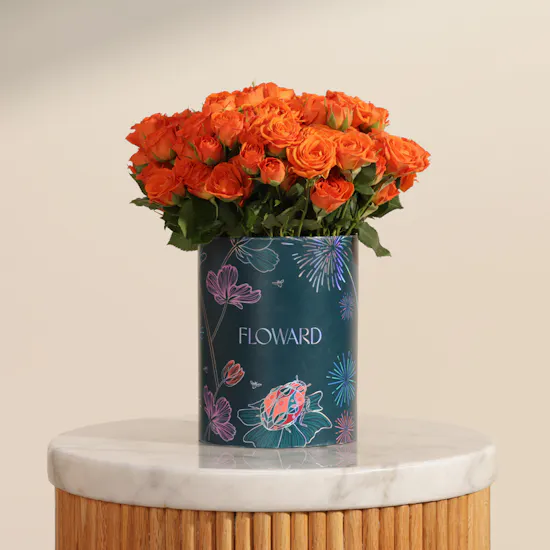 Warm Orange Baby Rose Box | 25 Flowers