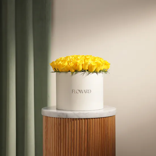Enlightened Yellow Roses Flowers Box | 55 Flowers