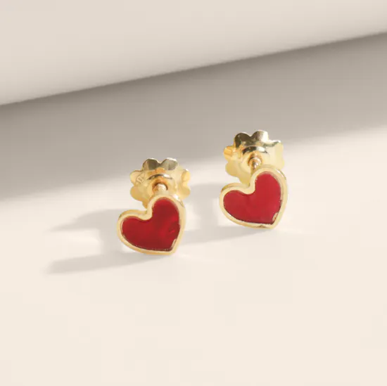 Damas Gold with Red Heart Women's Earrings