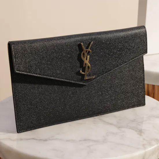Yves Saint Laurent Uptown Grain de Poudre Women’s Leather Black Pouch