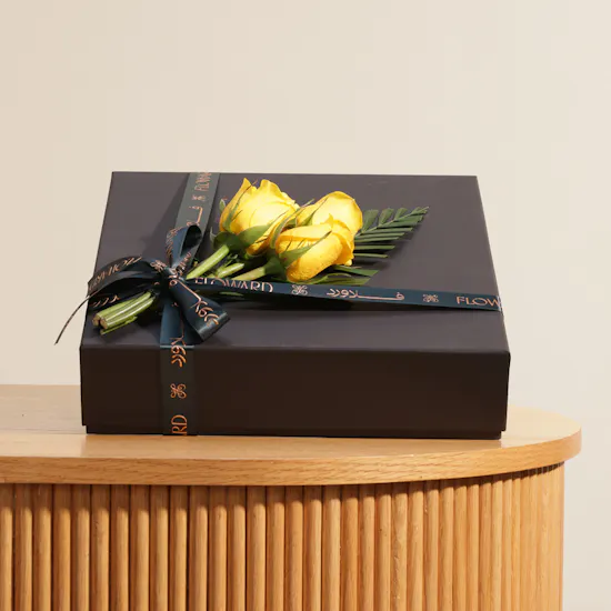 Patchi Prestige Chocolate Wooden Box and Yellow Rose