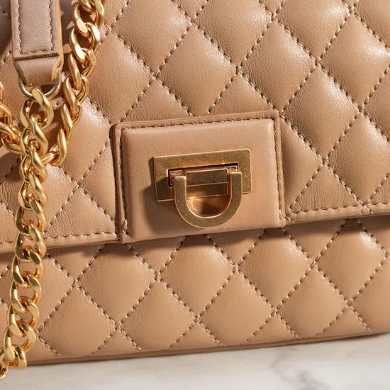 Dkny Taupe Finley Medium Flap Shoulder Bag