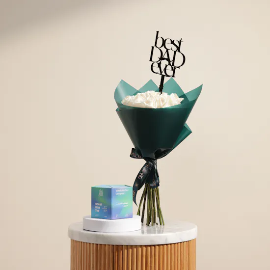 Feel Good Tea Ocean Blue Tea Box | Father's Day Roses Bouquet