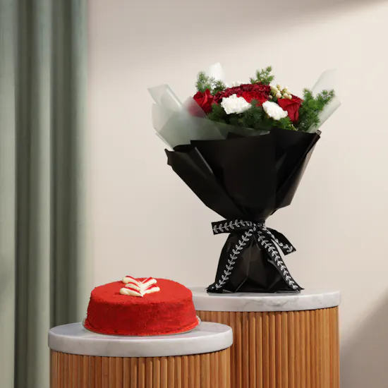 Floward Red Velvet Cake | Red Flowers