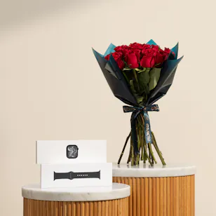 Apple Watch Series 11 Jet Black Aluminum 46mm Case | Tender Red Roses Bouquet Apple Watch Series 11 Jet Black Aluminum 46mm Case | Tender Red Roses Bouquet