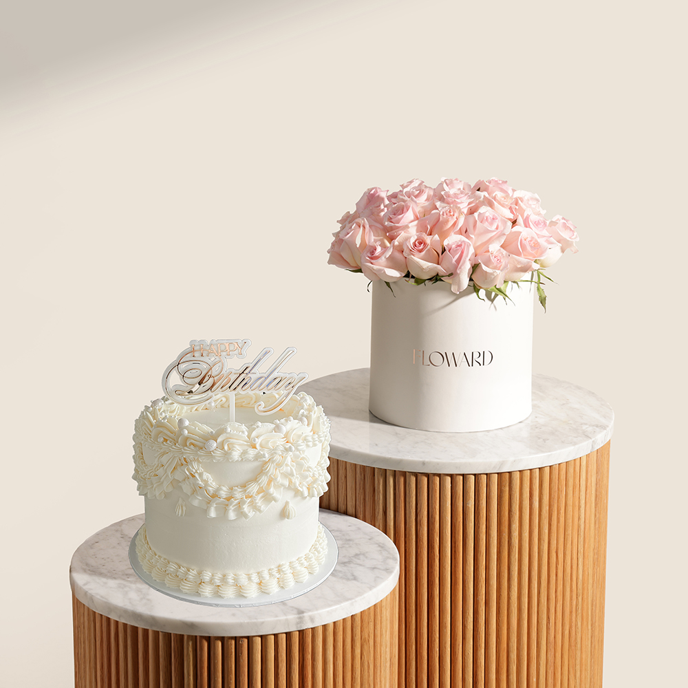 Erzulie Cakes White Vintage Ruffle Birthday Cake | Inspired Light Pink Roses Box