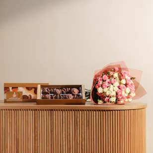 Saadeddine Caramel and Chocolate Barazek Box | Lavish Serenity Bouquet