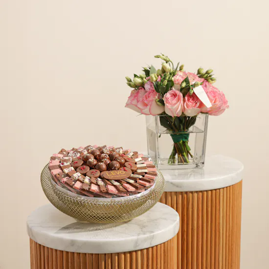 Levo Gold Minibar Chocolate Tray | Cheerful Flowers Vase