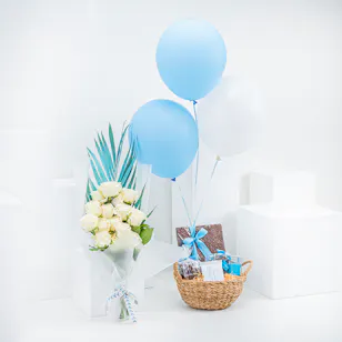 Lilac Baby Boy Celebration Set | Chocolate with Roses Lilac Baby Boy Celebration Set | Chocolate with Roses