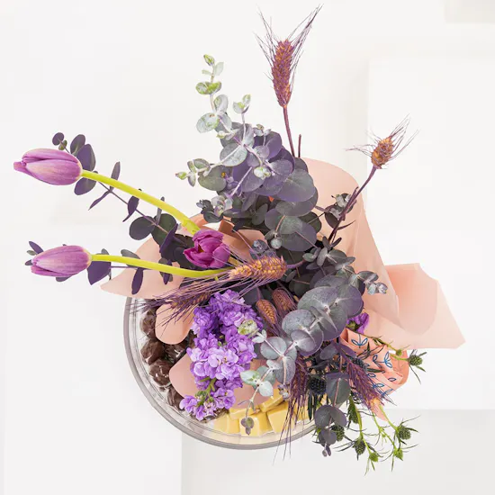 Chocolates with Purple Blooms Tray