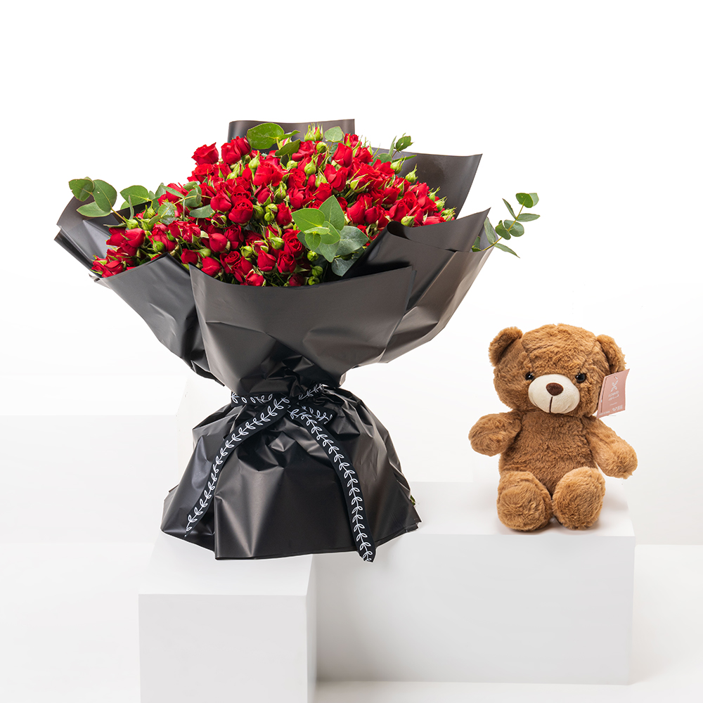 Floward Small Teddy Bear | Classic Baby Roses Bouquet