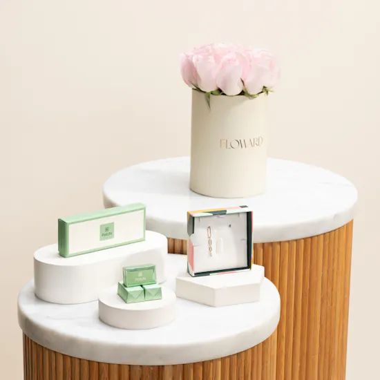 Miss L Stud and Drop Earrings | Patchi Chocolate Box and Flowers