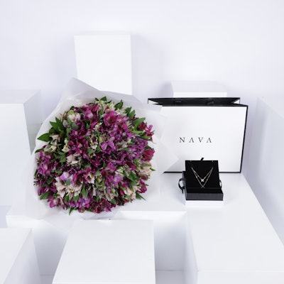 Nava Gold Necklace | Purple Flowers 
